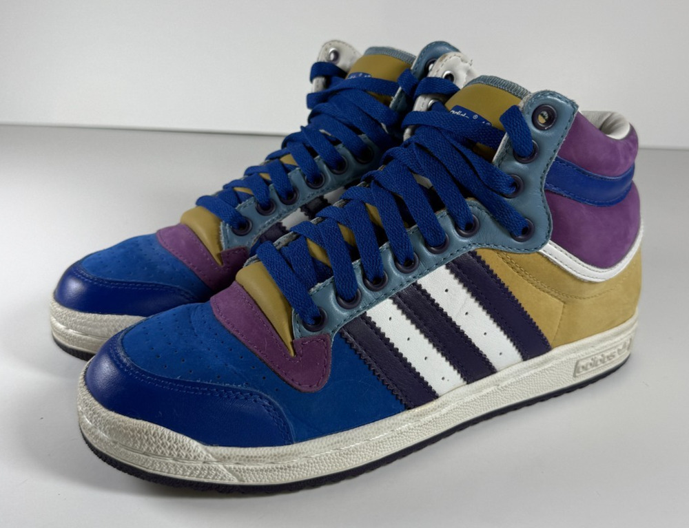 adidas Top Ten Hi 058219 Purple Blue Gold Leather Basketball Shoes Men's 7.5